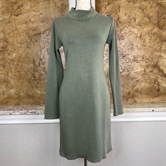 7 Diamonds Rev Turtleneck Dress Womens Medium Mini Bodycon Knit Olive Green - Picture 1 of 9